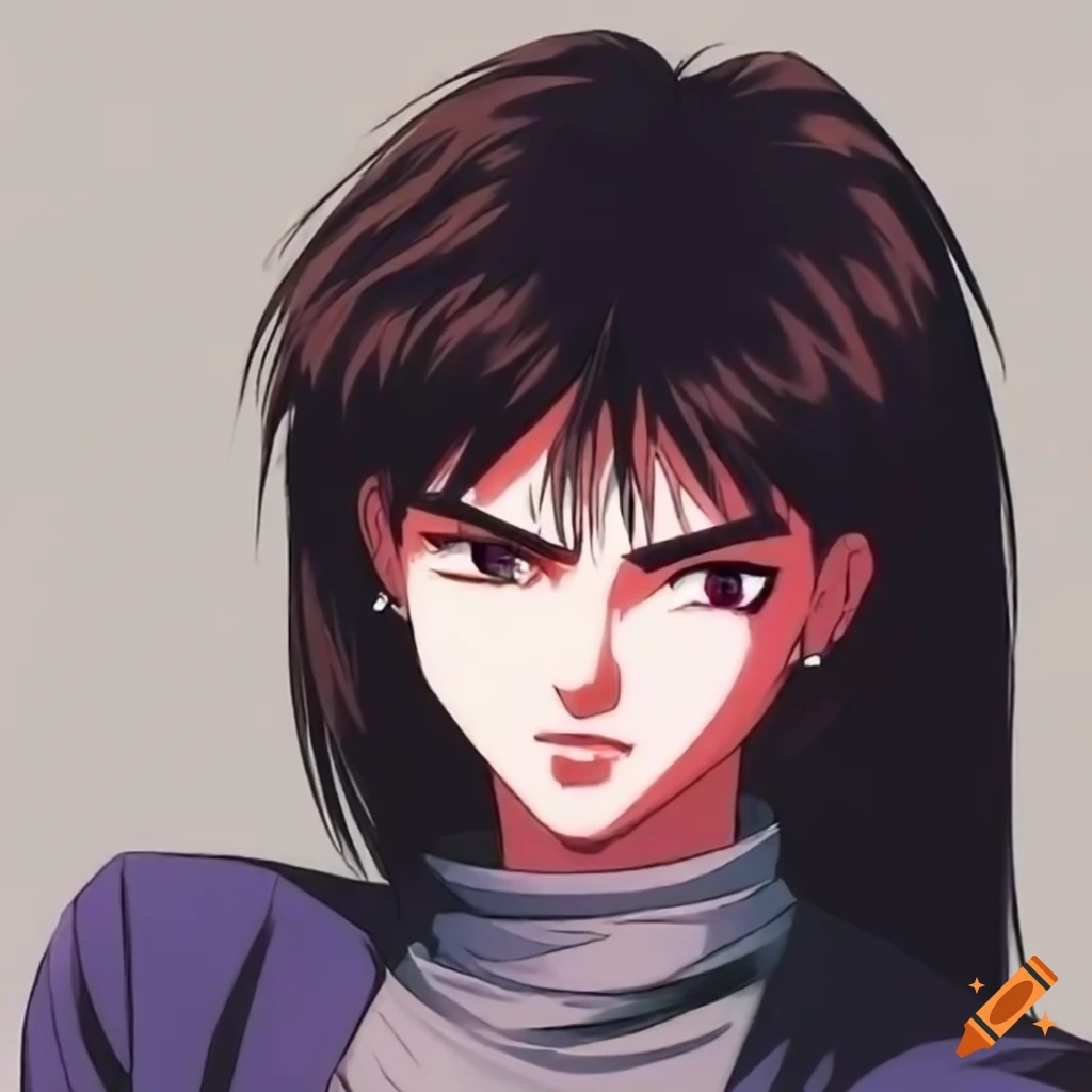 80s 90s Anime Style Illustration Of A Boy With Dark Straight Hair On 
