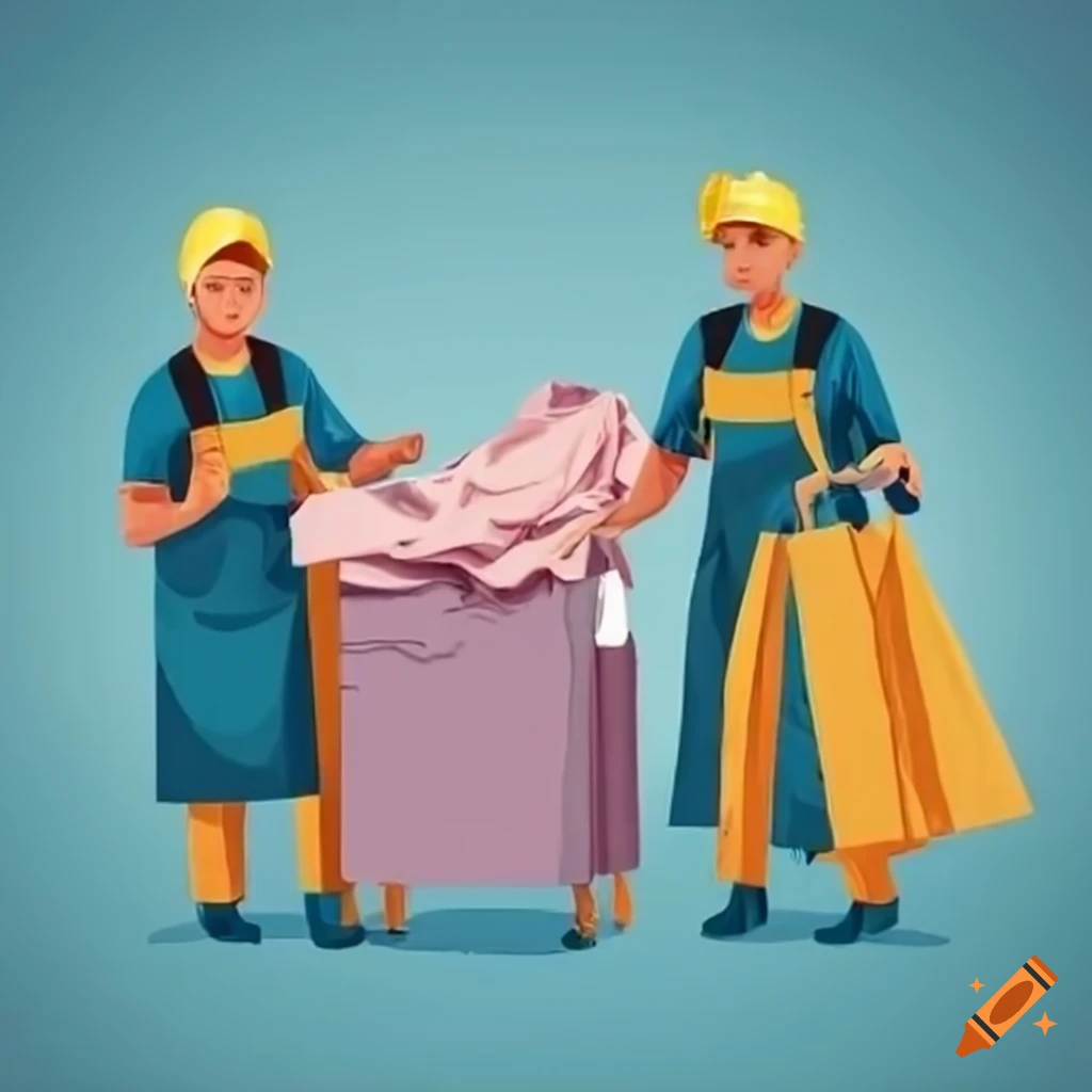 laundry workers sorting and folding clothes