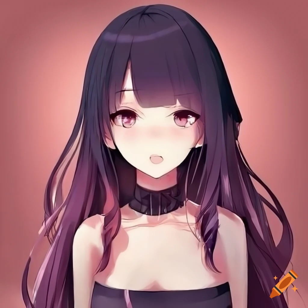 portrait of an anime character with purple eyes and black hair on