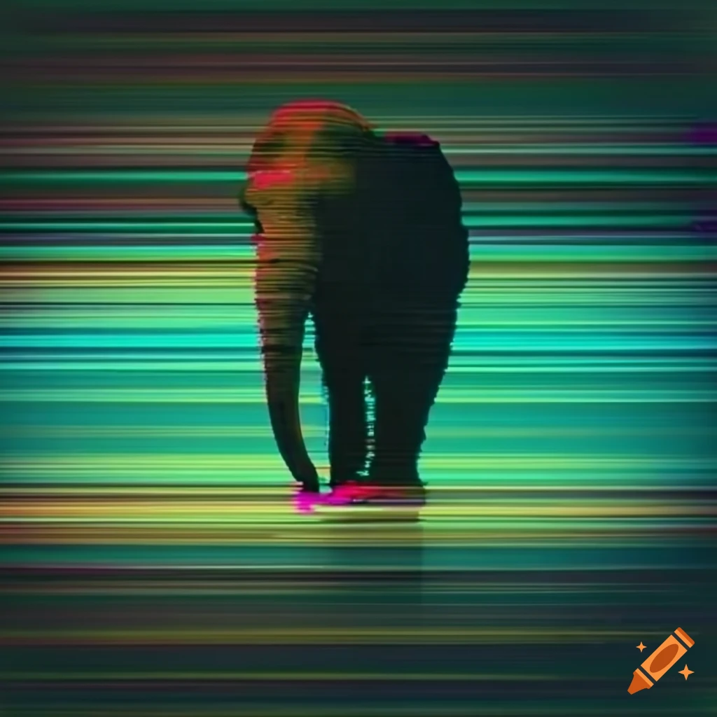 double exposure of an elephant with glitchy grunge textures