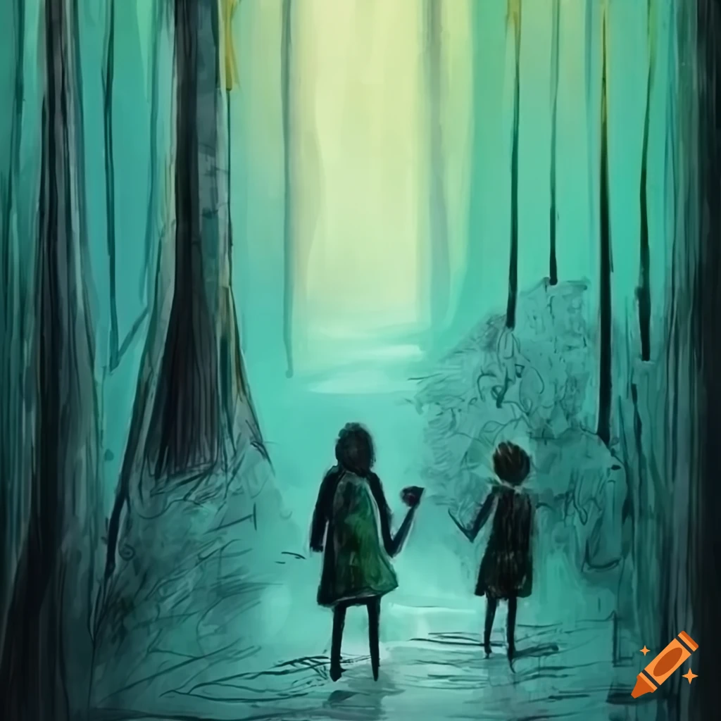 Painted family playing in the forest