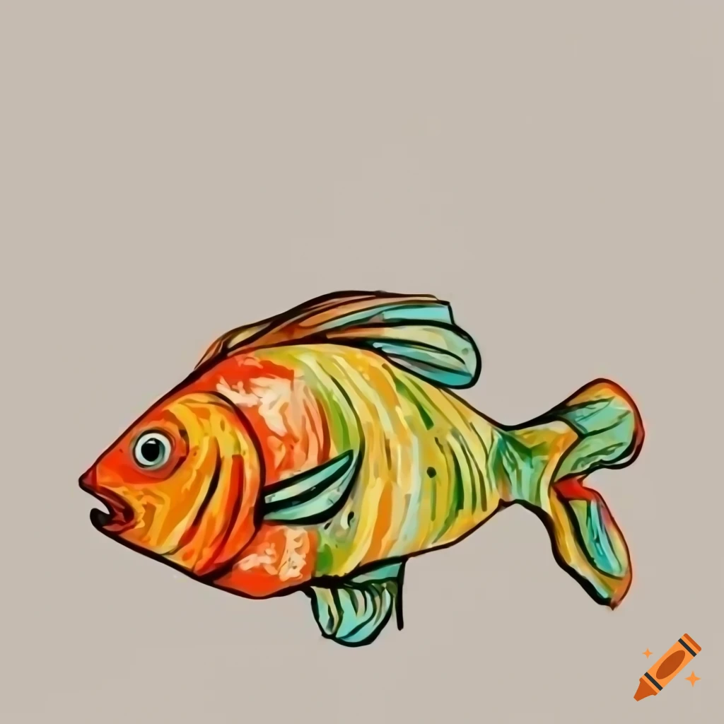 Cartoon fish on a white background on Craiyon