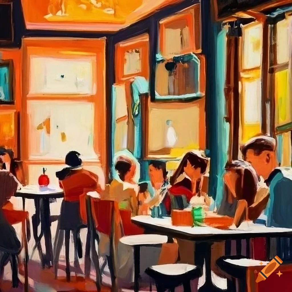 Painting Of A Bustling Cafe Interior On Craiyon