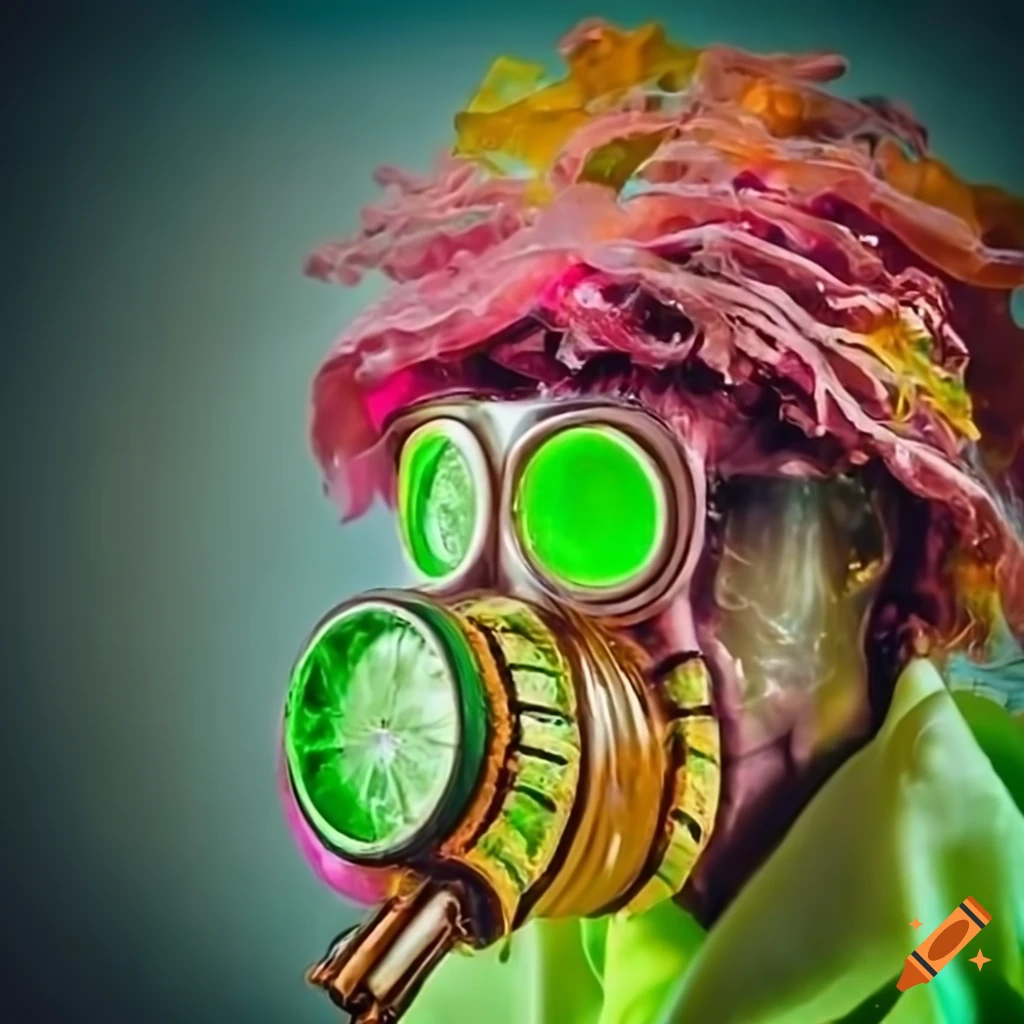 Colorful candythemed scientist wearing a lime labcoat and fruit jelly