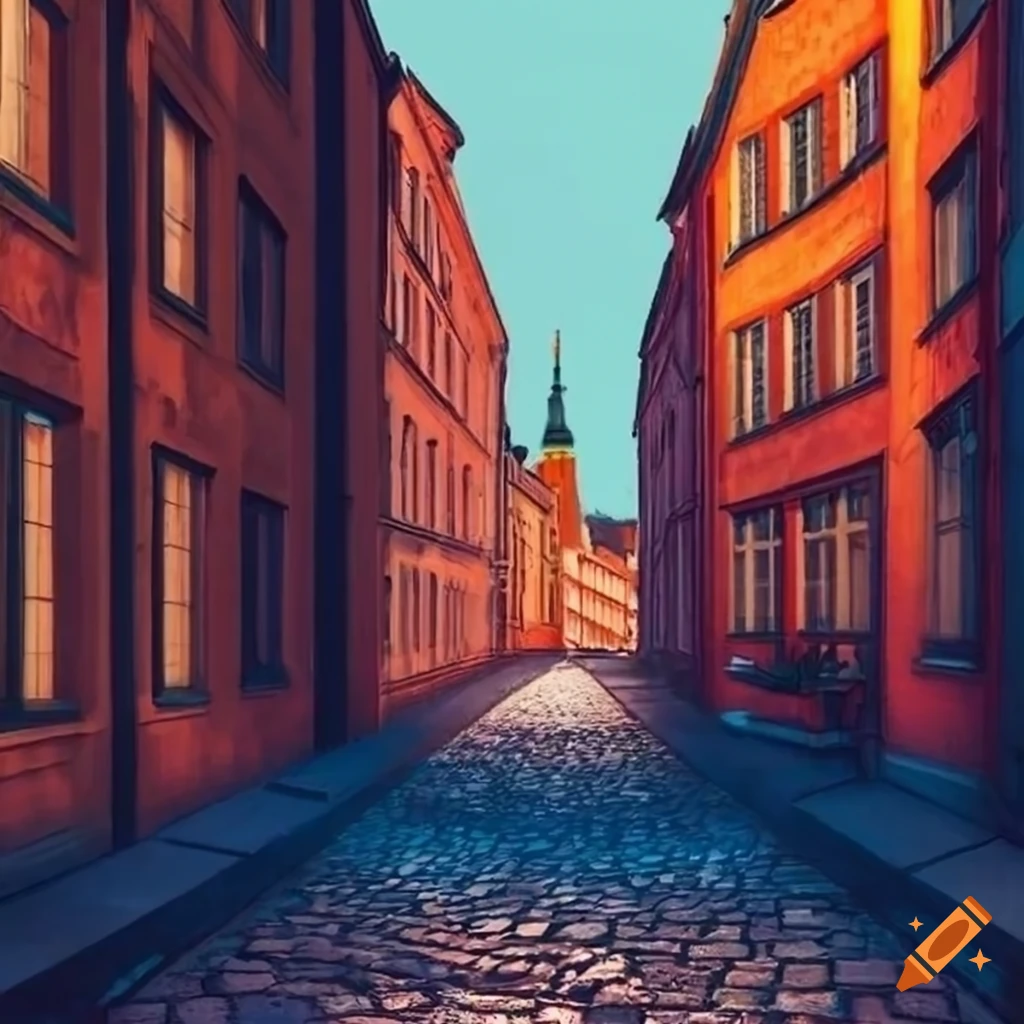 one-point-perspective of an old European street
