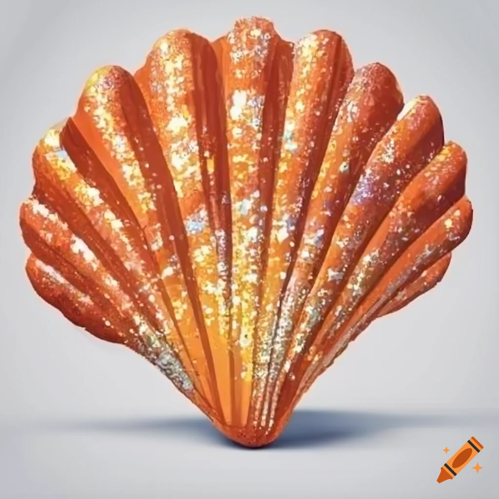 glittering orange seashell on a white background