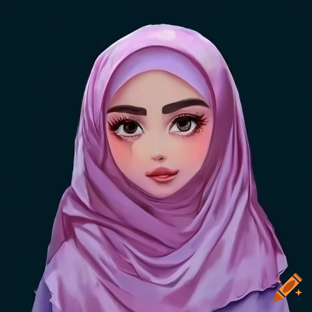 Girl,jojo bizare style,blue eyes, smile, green headscarf muslim