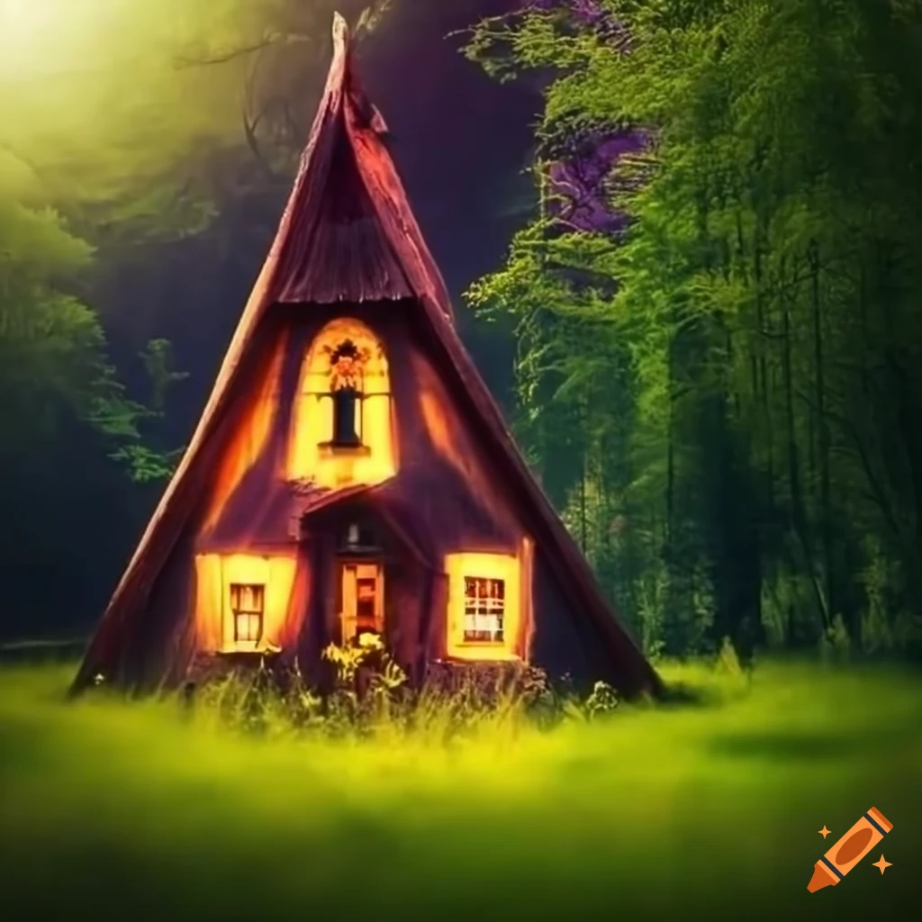 Photo of a picturesque witch's house on a magical meadow on Craiyon