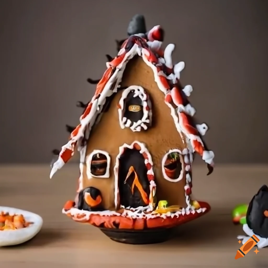 Spooky gingerbread house on a table on Craiyon