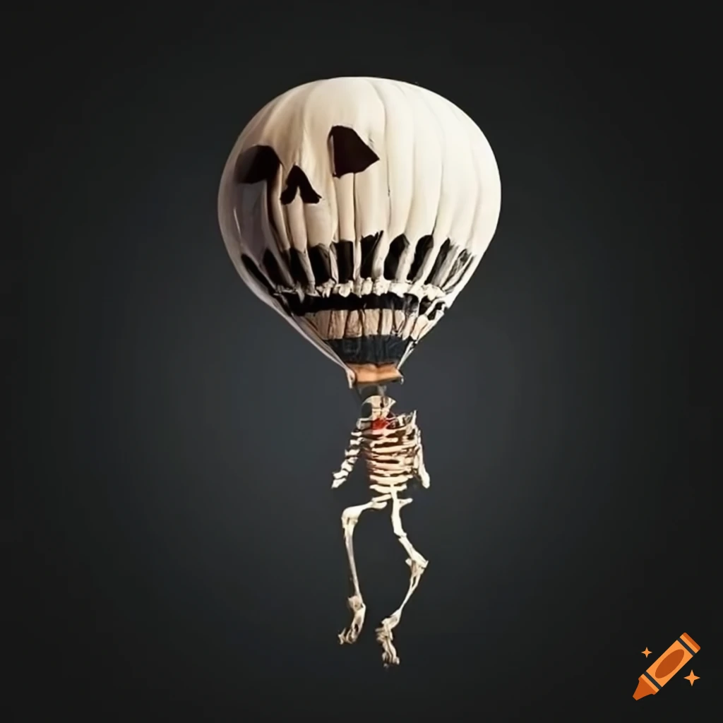 skeleton in hot air balloon during Halloween