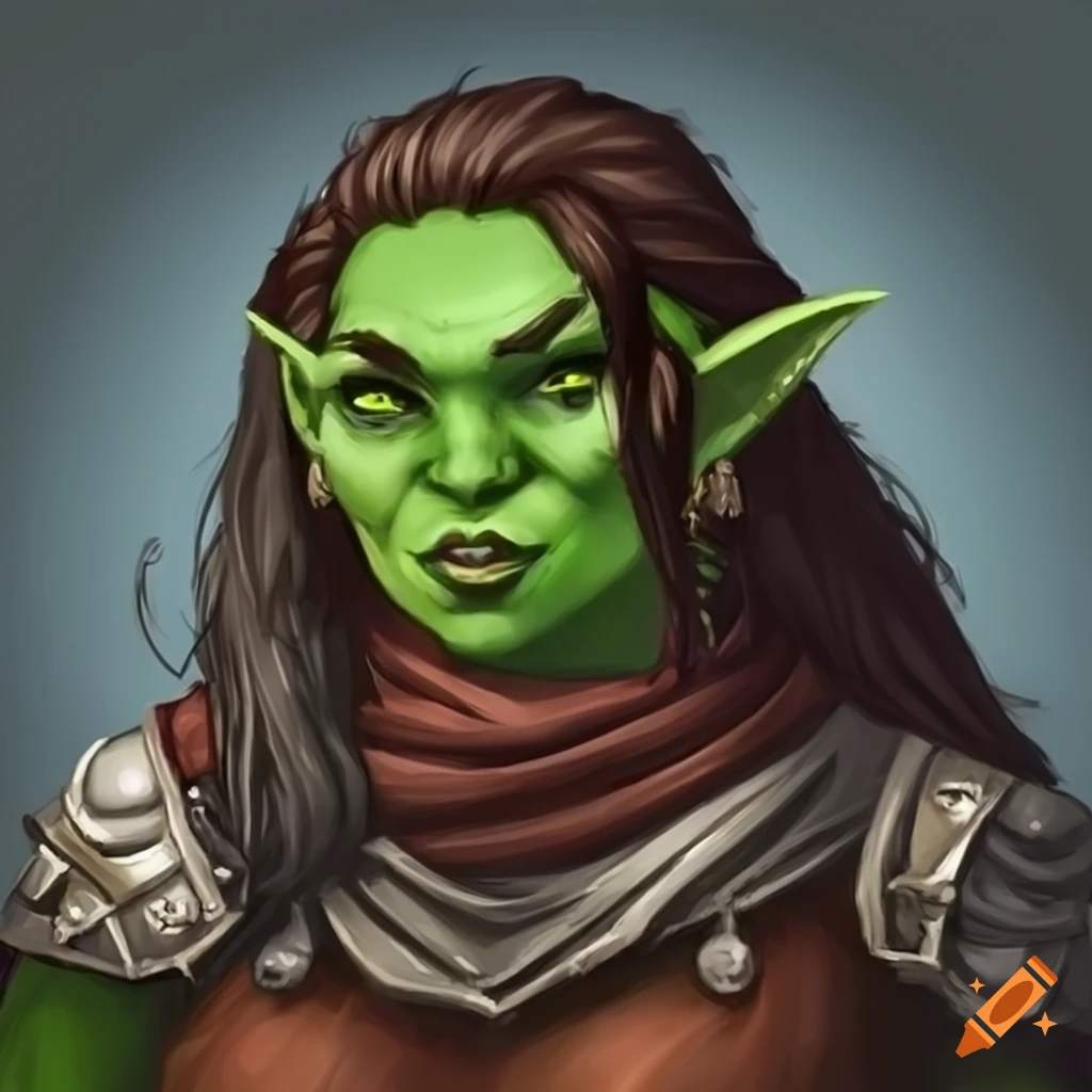 Portrait of a charismatic female half-orc rogue on Craiyon