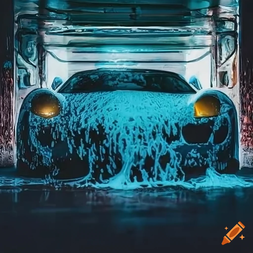 Foam wash in a sports car garage on Craiyon