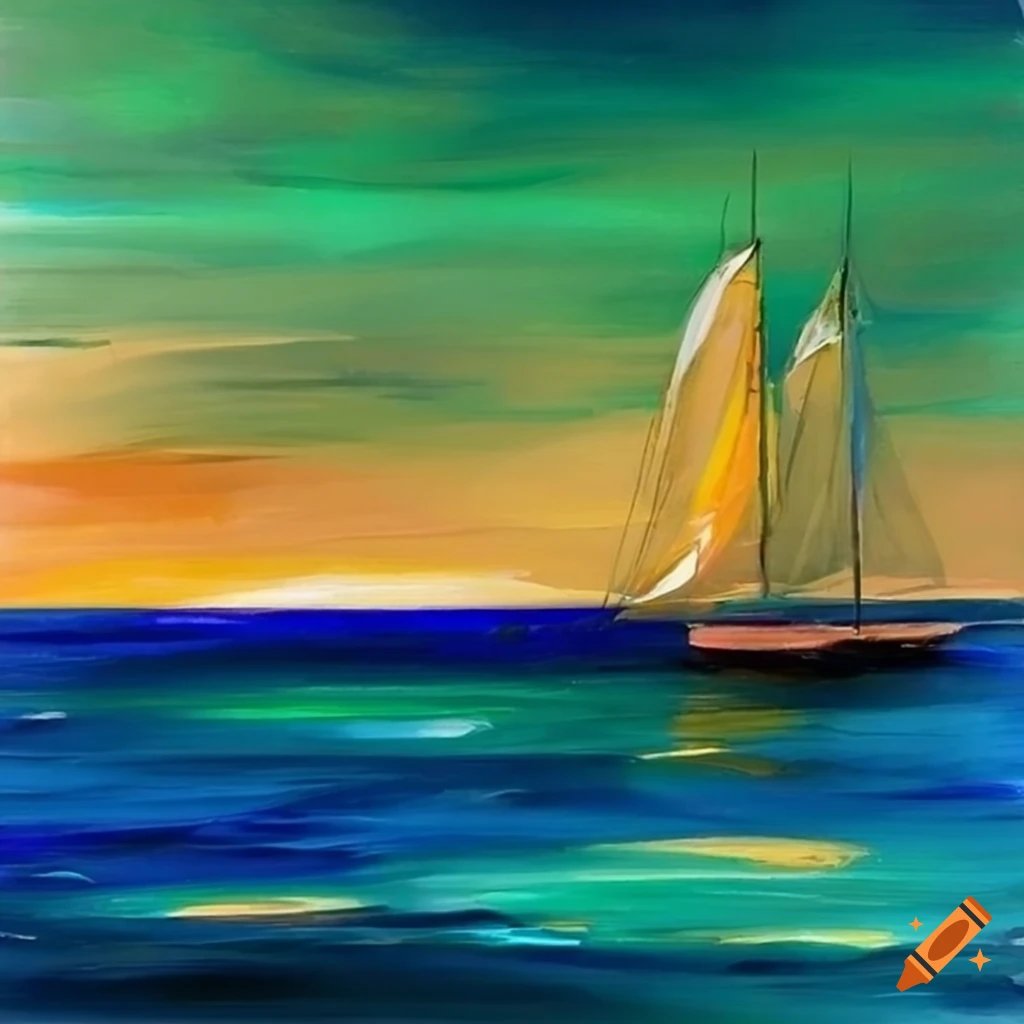 Acrylic abstract painting of a sunset beach landscape on Craiyon