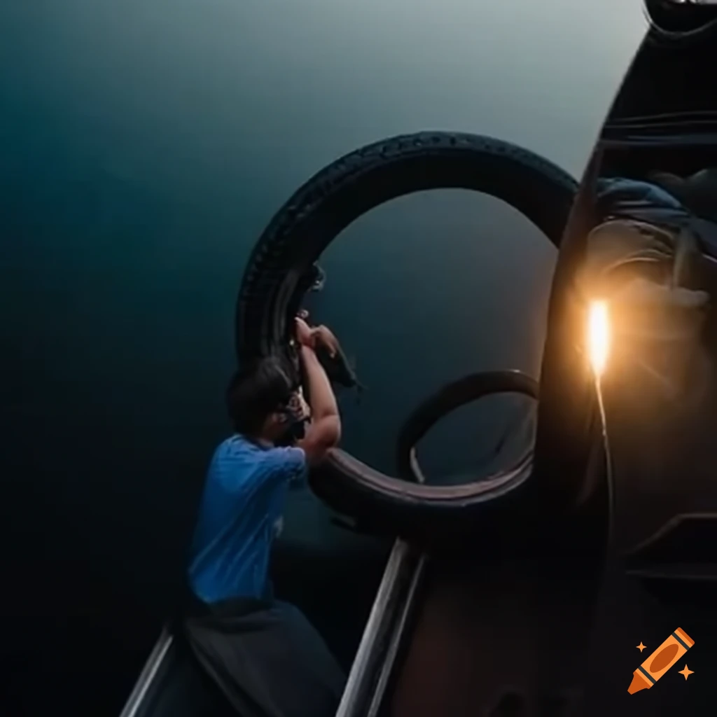 image of a person changing a boat tire