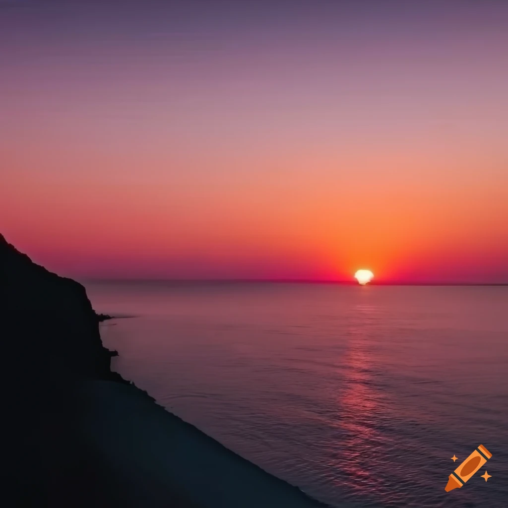 vibrant sunset over the sea with chalk cliffs in view