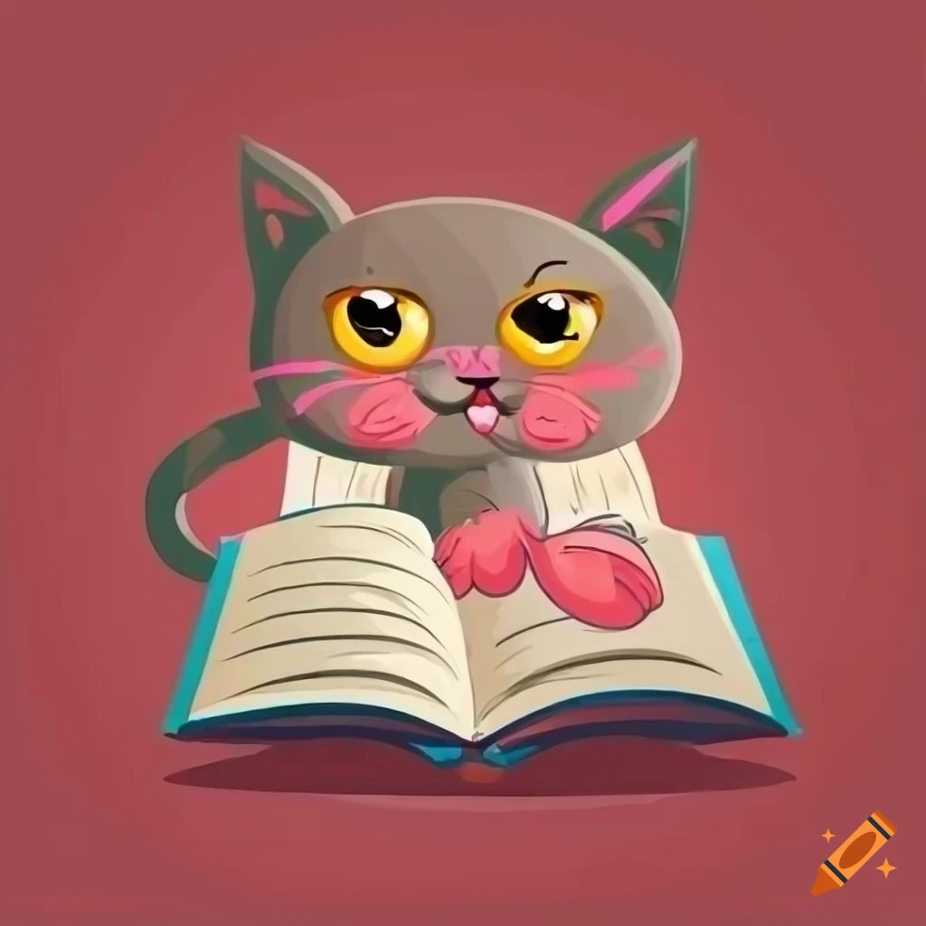 Cartoon of a cute cat writing a book on Craiyon