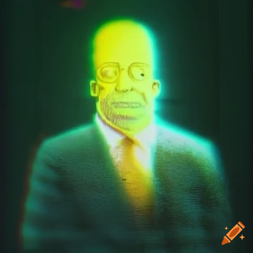Double exposure of Homer Simpson with glitchy grunge textures on Craiyon