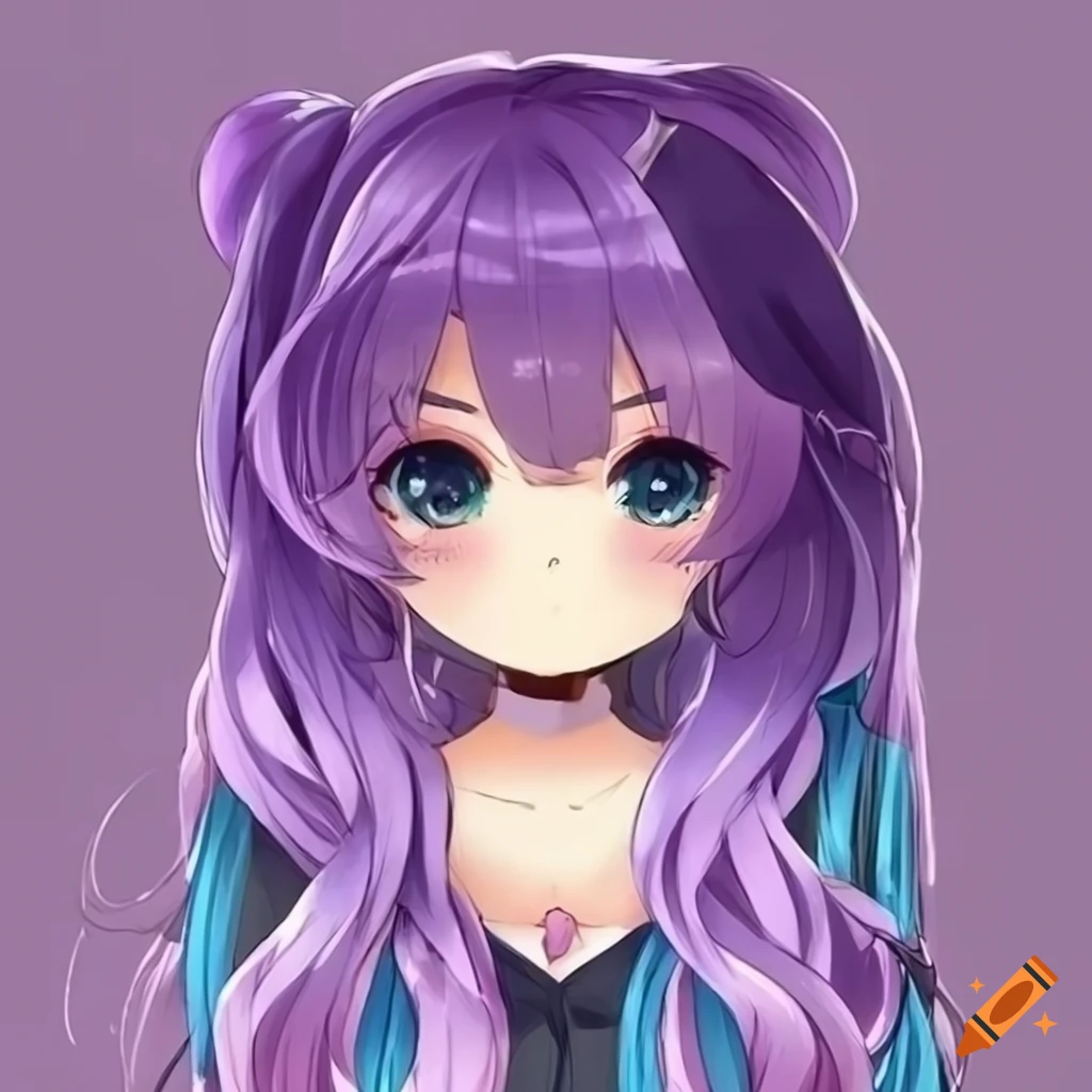 Cute chibi anime girl with purple hair on Craiyon