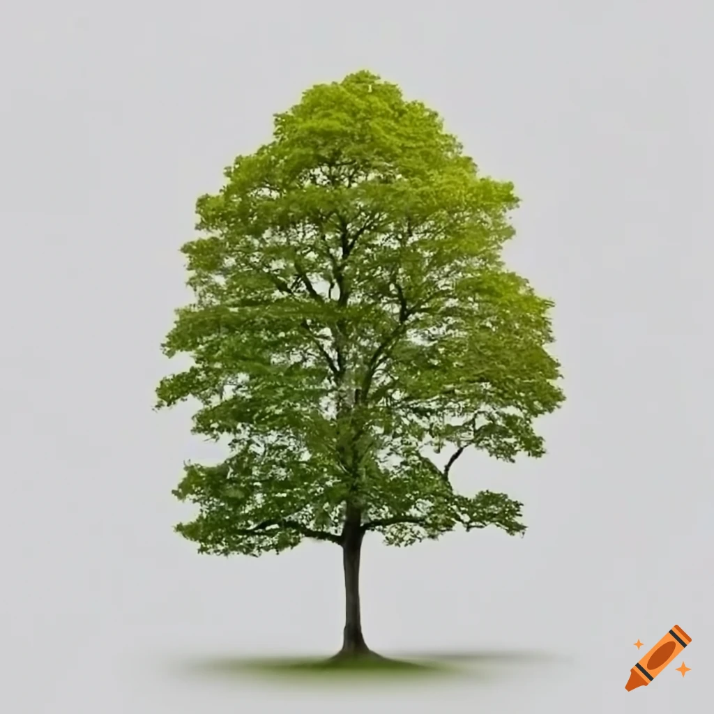 young oak tree on white background