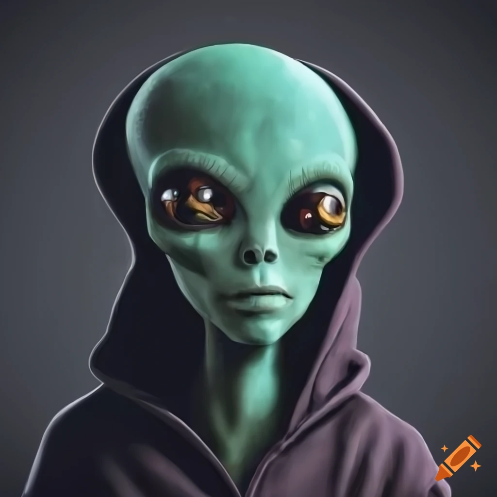 Illustration Of A Grey Alien With Bright Green Eyes On Craiyon