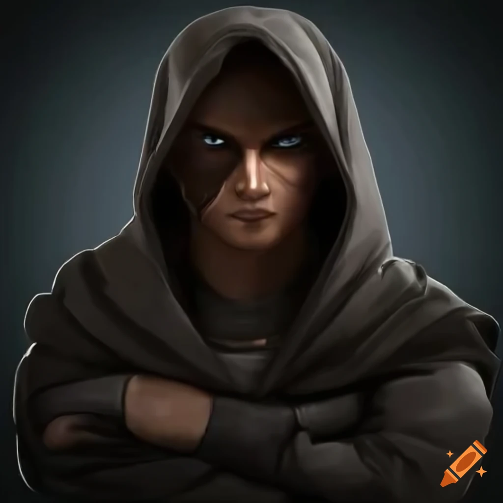Digital art of a mysterious rogue with a hood