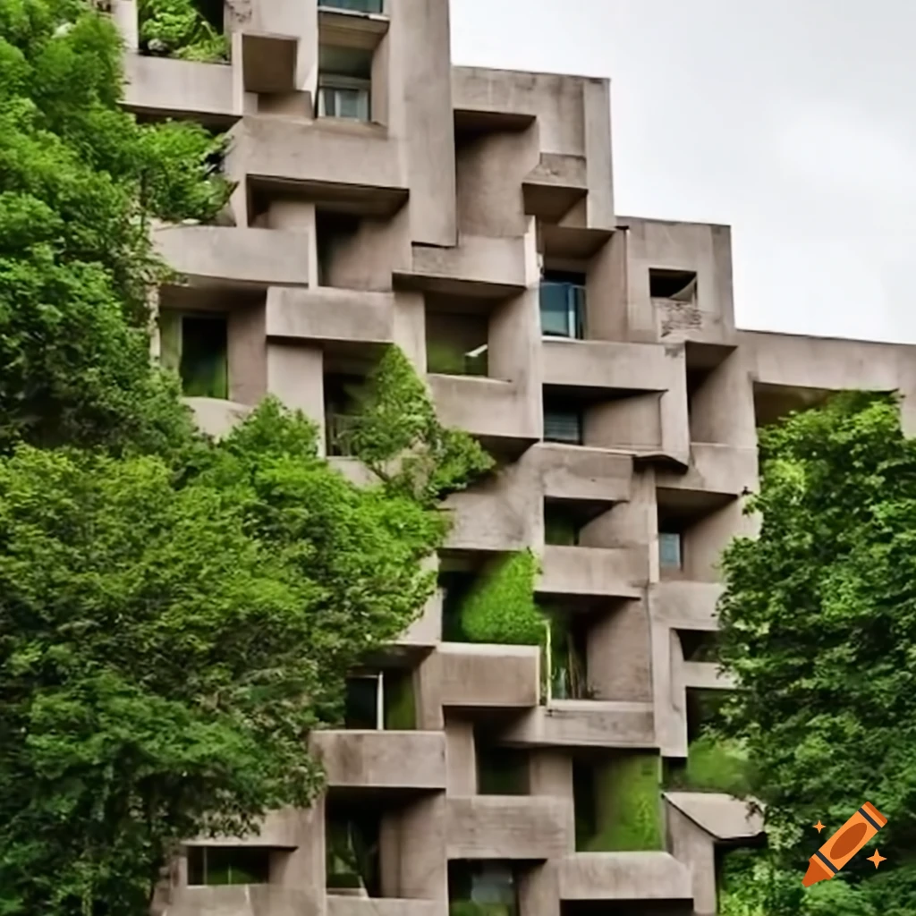 Beautiful Eco Brutalism Architecture With Plants And Geometric Design 