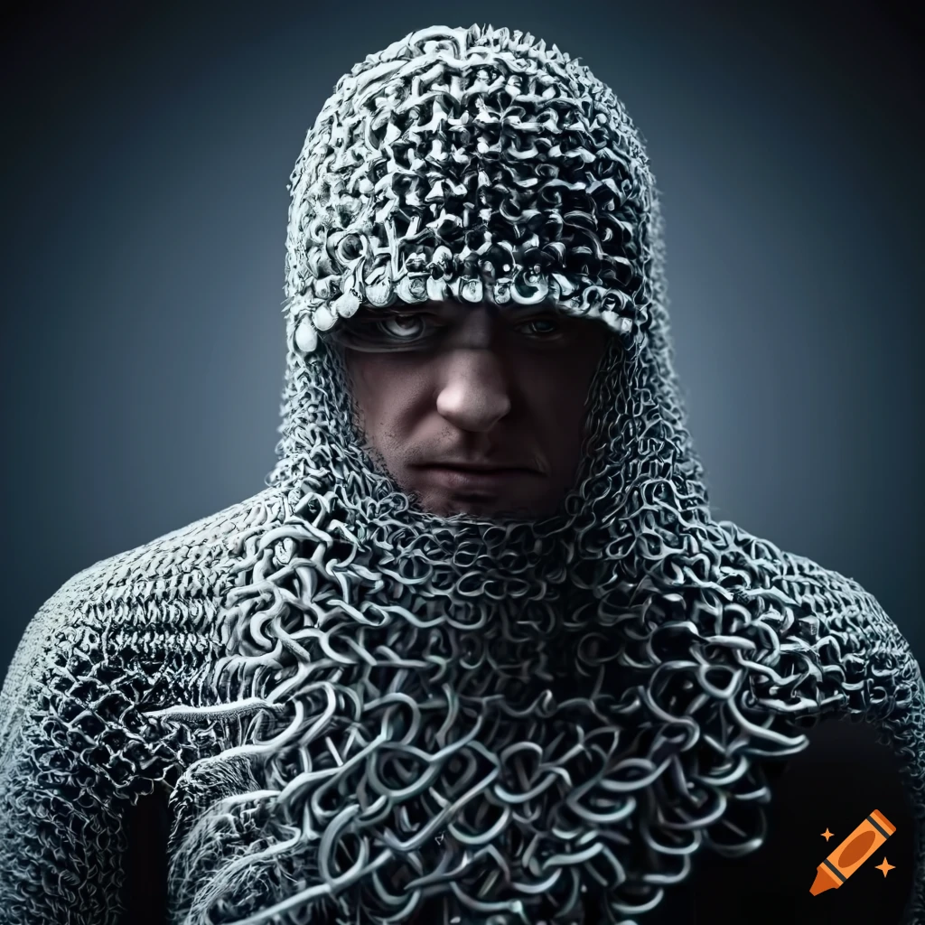 Image of a man in chainmail armor with a cold backdrop on Craiyon