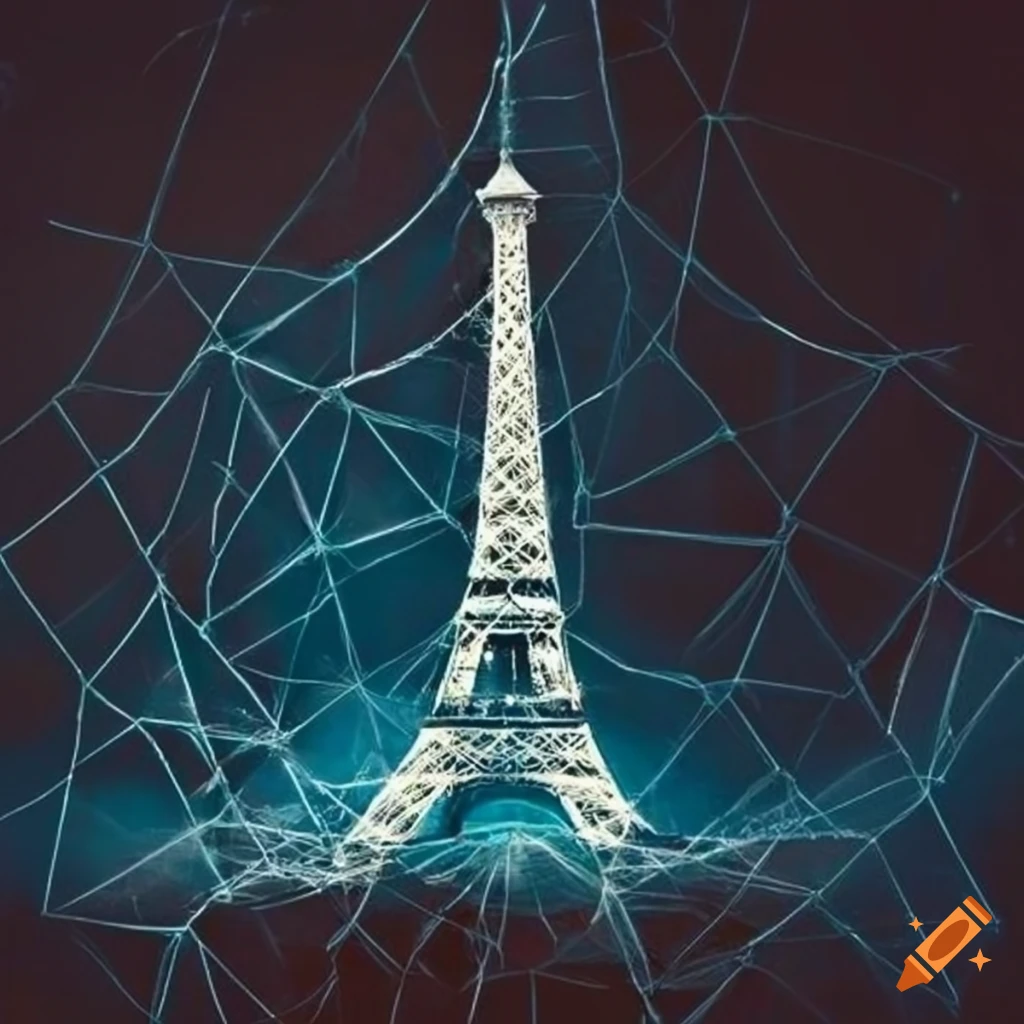 Artistic photograph of eiffel tower covered in cobwebs on Craiyon