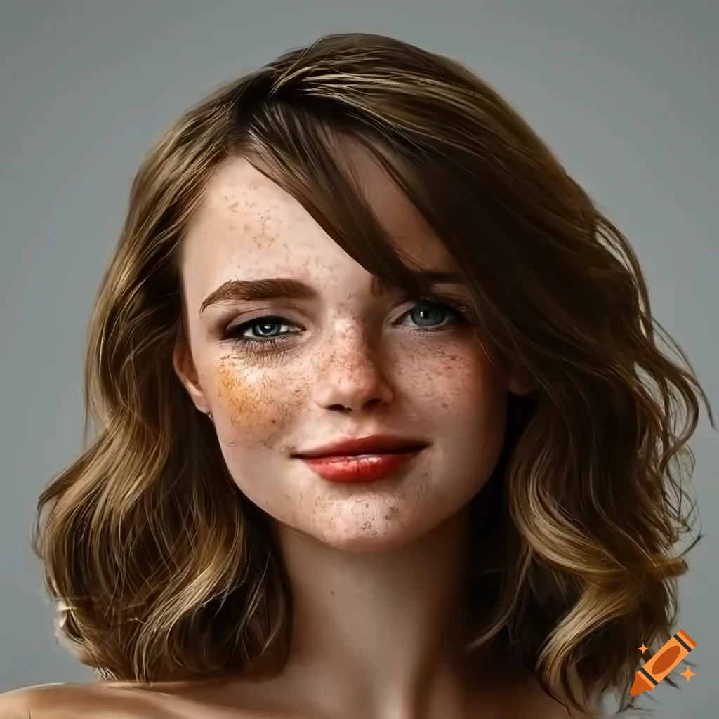 portrait of a beautiful young woman with freckles and wavy blonde hair