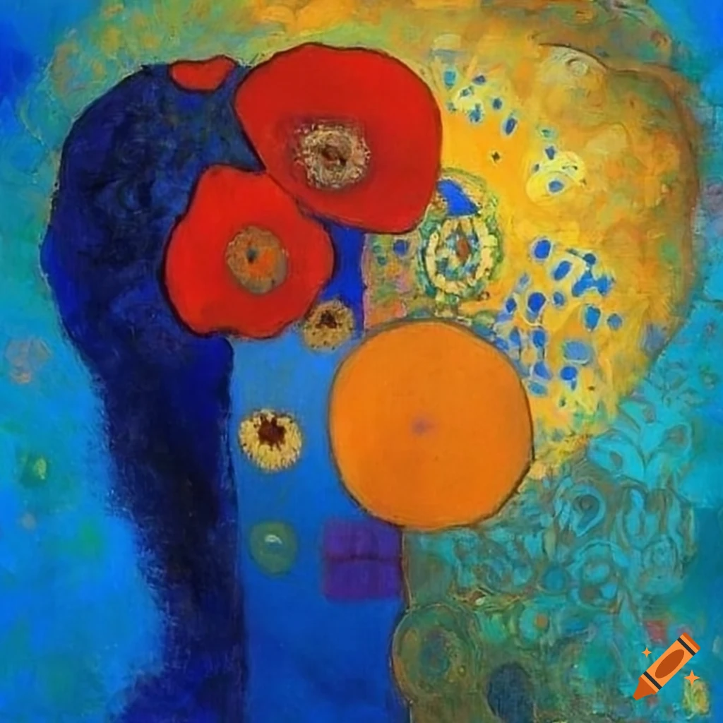 Graphic abstract art with blue, yellow, and orange squares