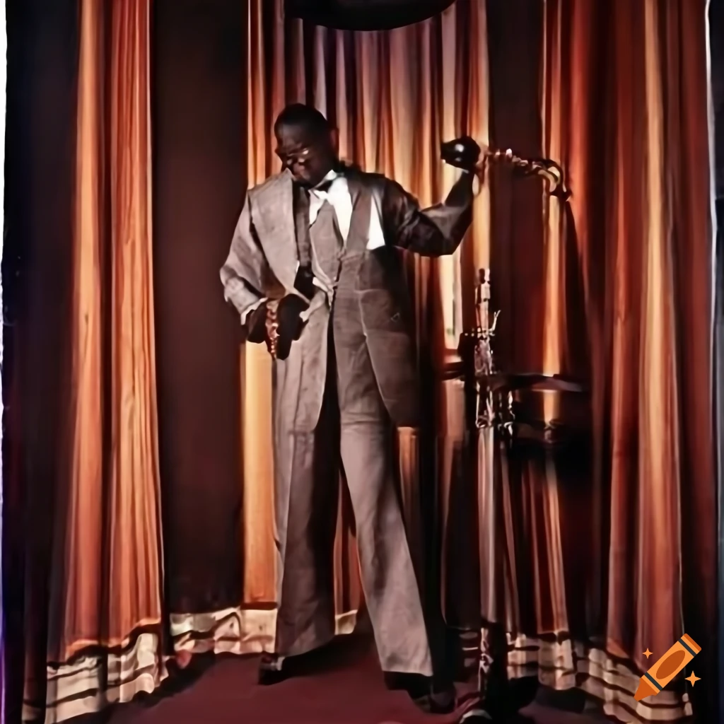 Photo of a black male jazz performer on stage on Craiyon