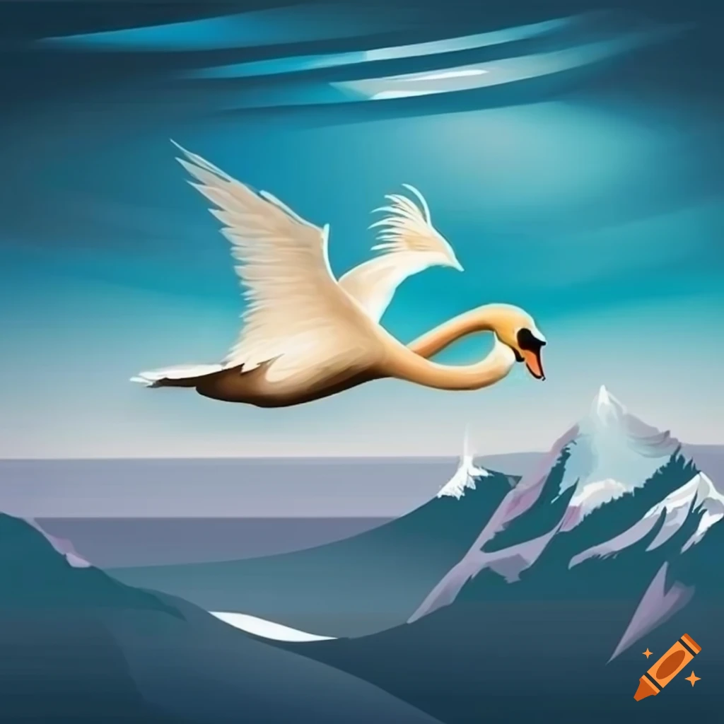 Swan gliding over mountains on Craiyon