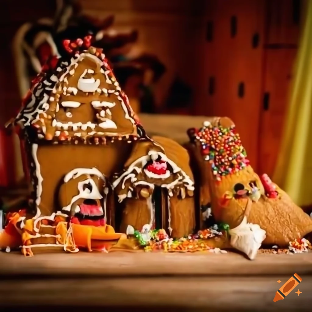 halloween gingerbread house on a table