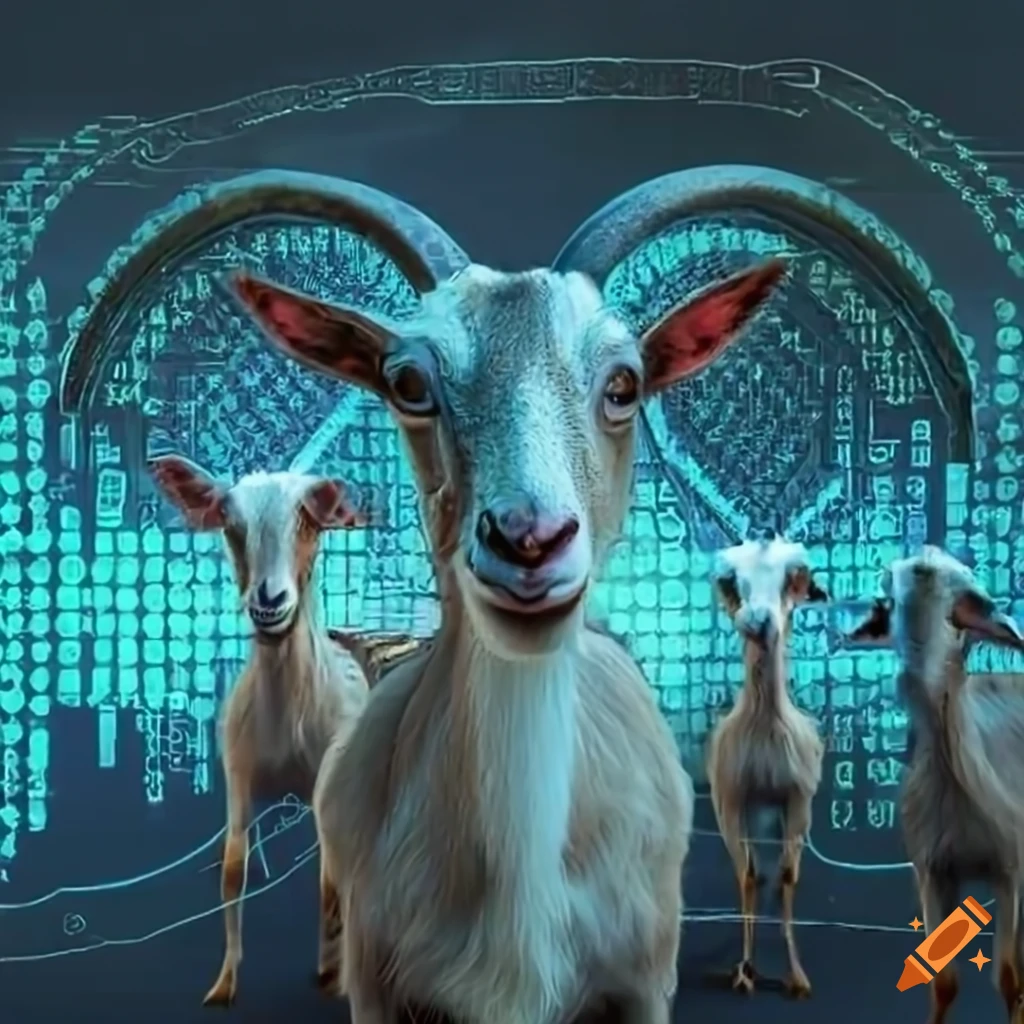 Digital artwork of goats in cyberspace on Craiyon