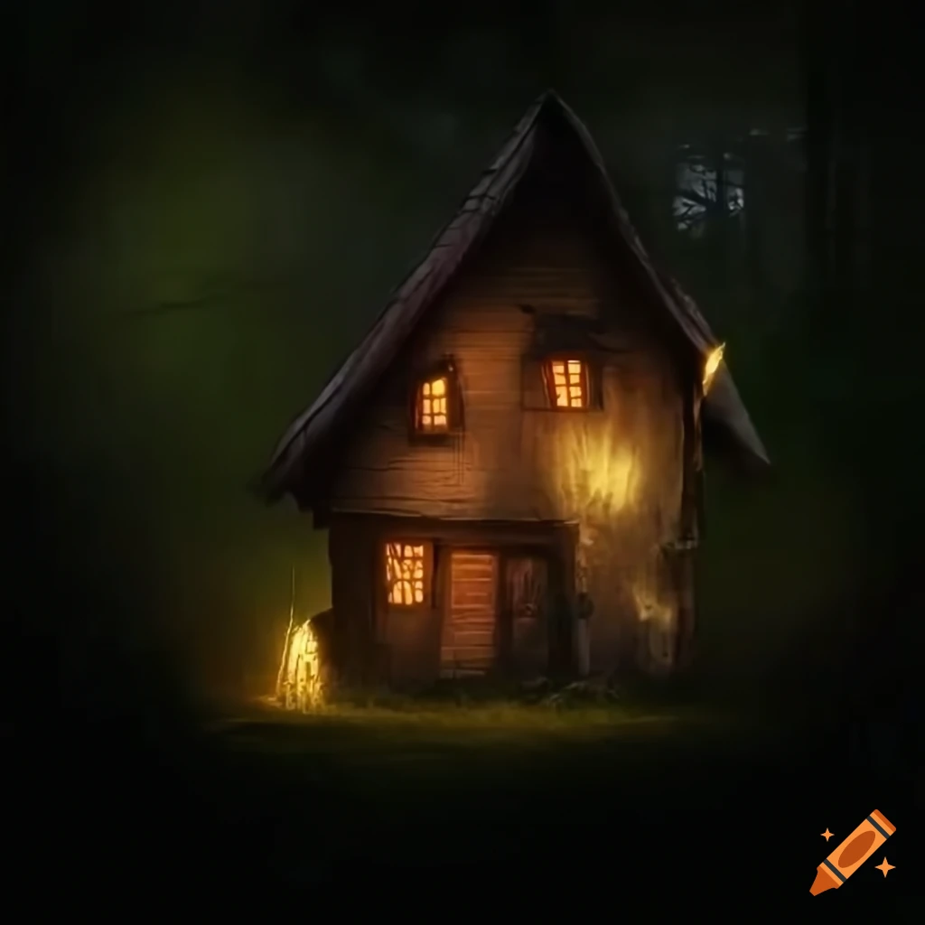 enchanted witch's house in a luminous forest
