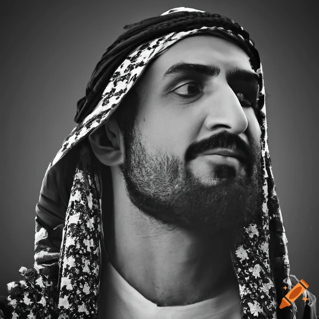 black and white portrait of an Arab man with Tarboosh
