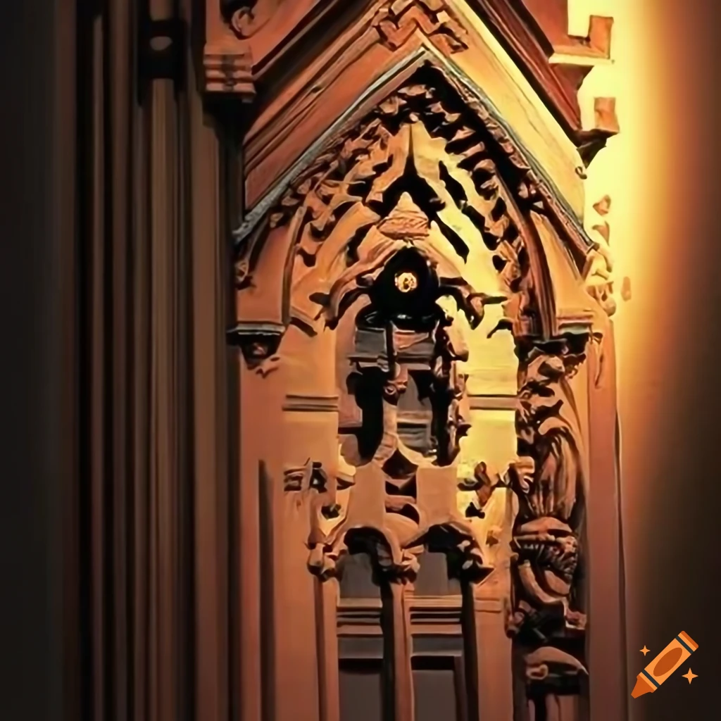 detailed architectural carving with a Zelda game motif