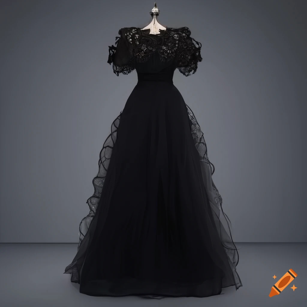 Elegant black dress with floral lace design on Craiyon