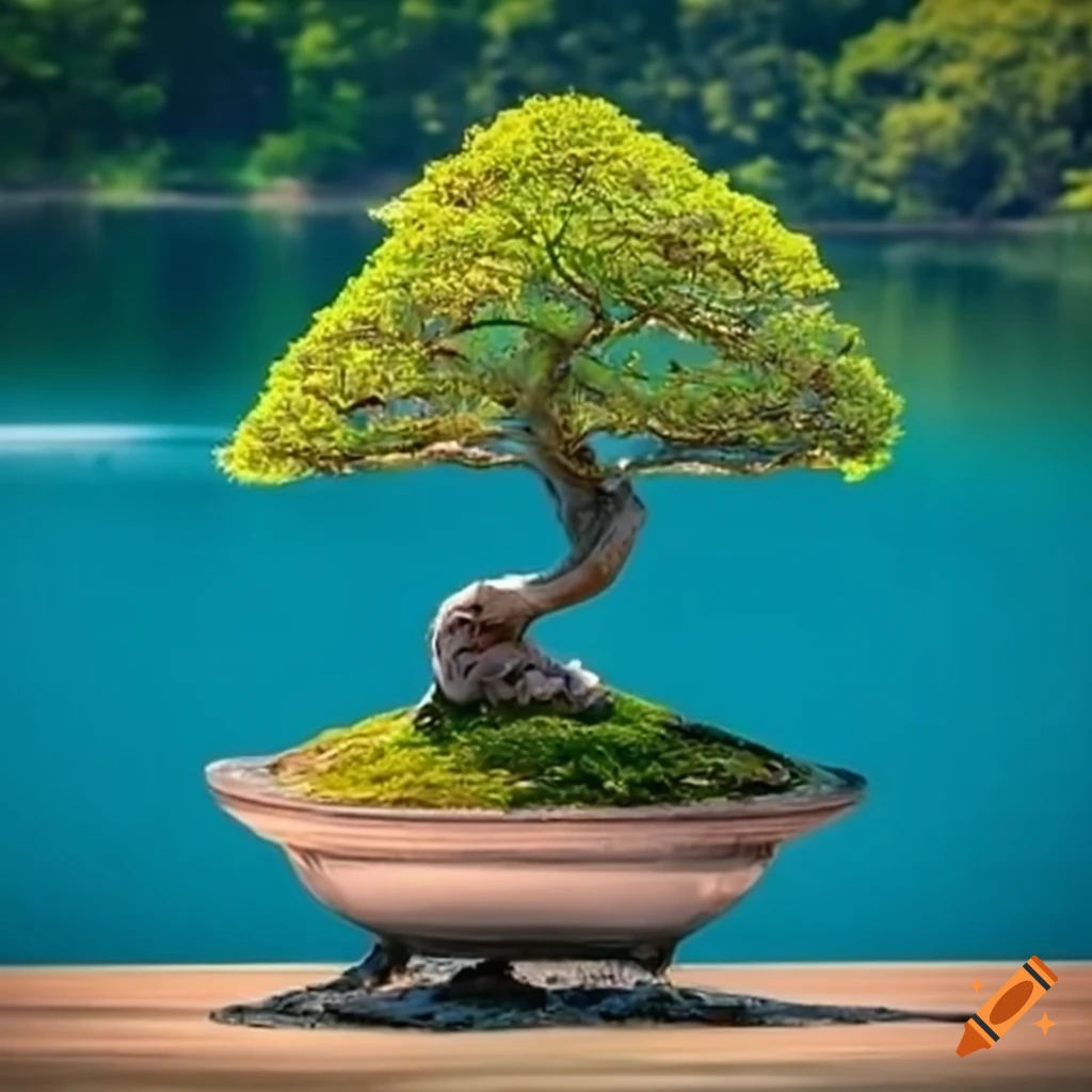 bonsai tree by the lake
