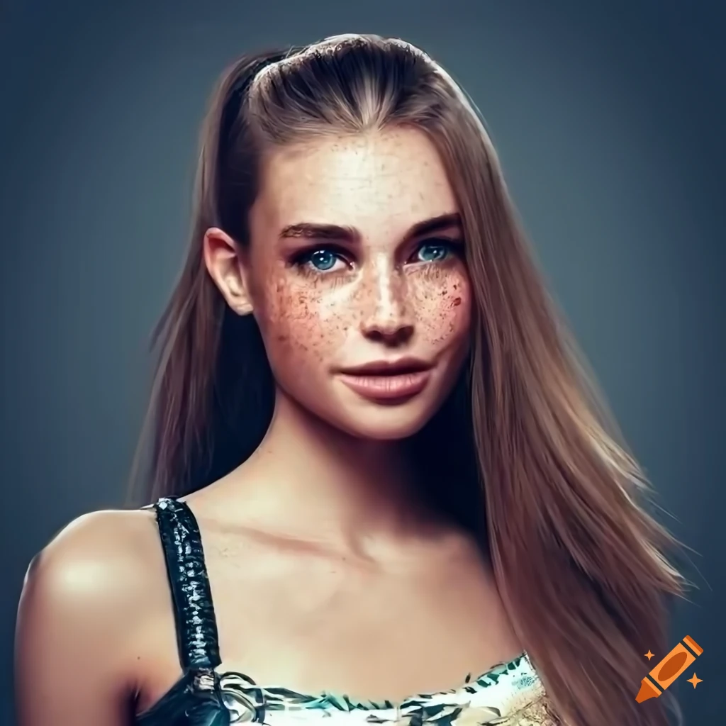 portrait of a beautiful smiling woman with freckles
