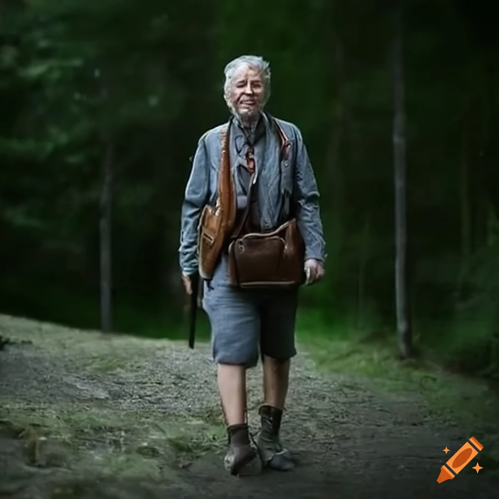 portrait of Jurgen Habermas walking on a mountain path