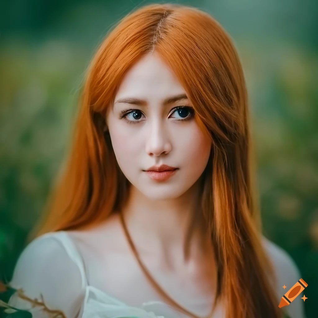 A Beautiful Girl In Anime Style Standing In Nature Wearing Silver Top
