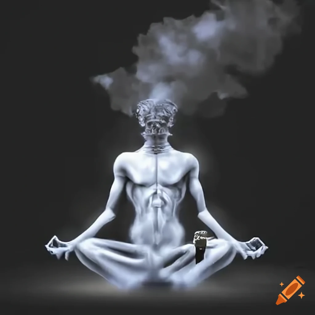 humorous illustration of a person meditating while vaping
