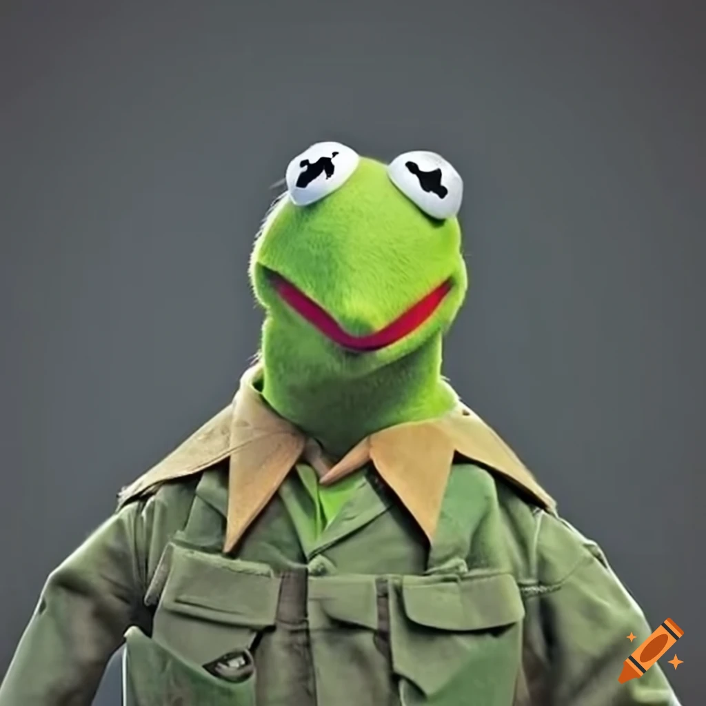 Kermit the frog in military uniform on Craiyon