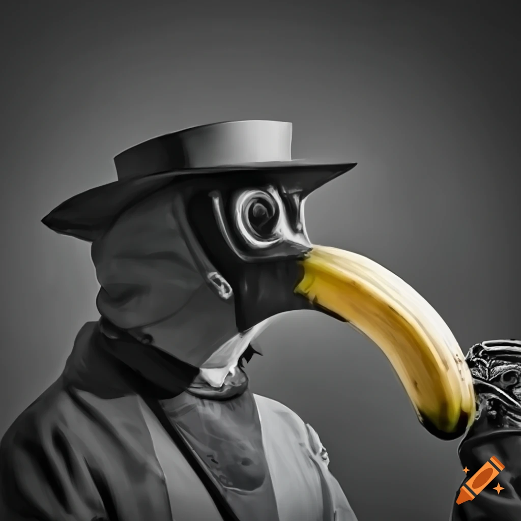 plague doctor with a large banana in hand