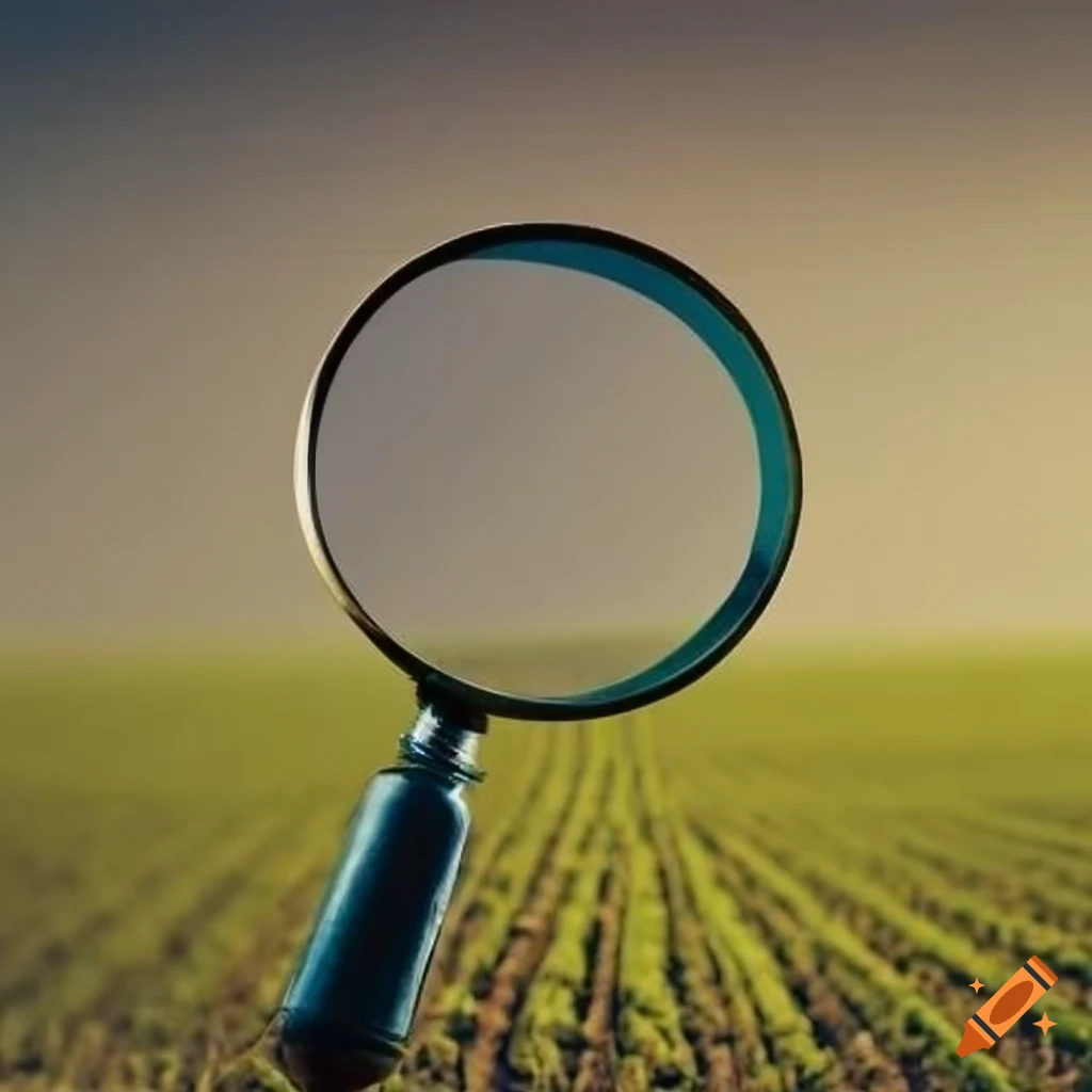 Symbolic image of a magnifying glass over a field on Craiyon