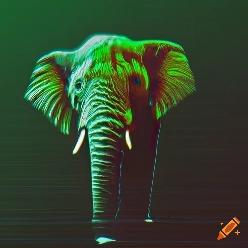 elephant double exposure with glitch effect