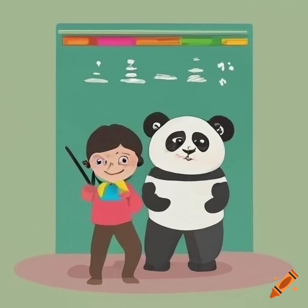 Illustration of a teacher panda with children