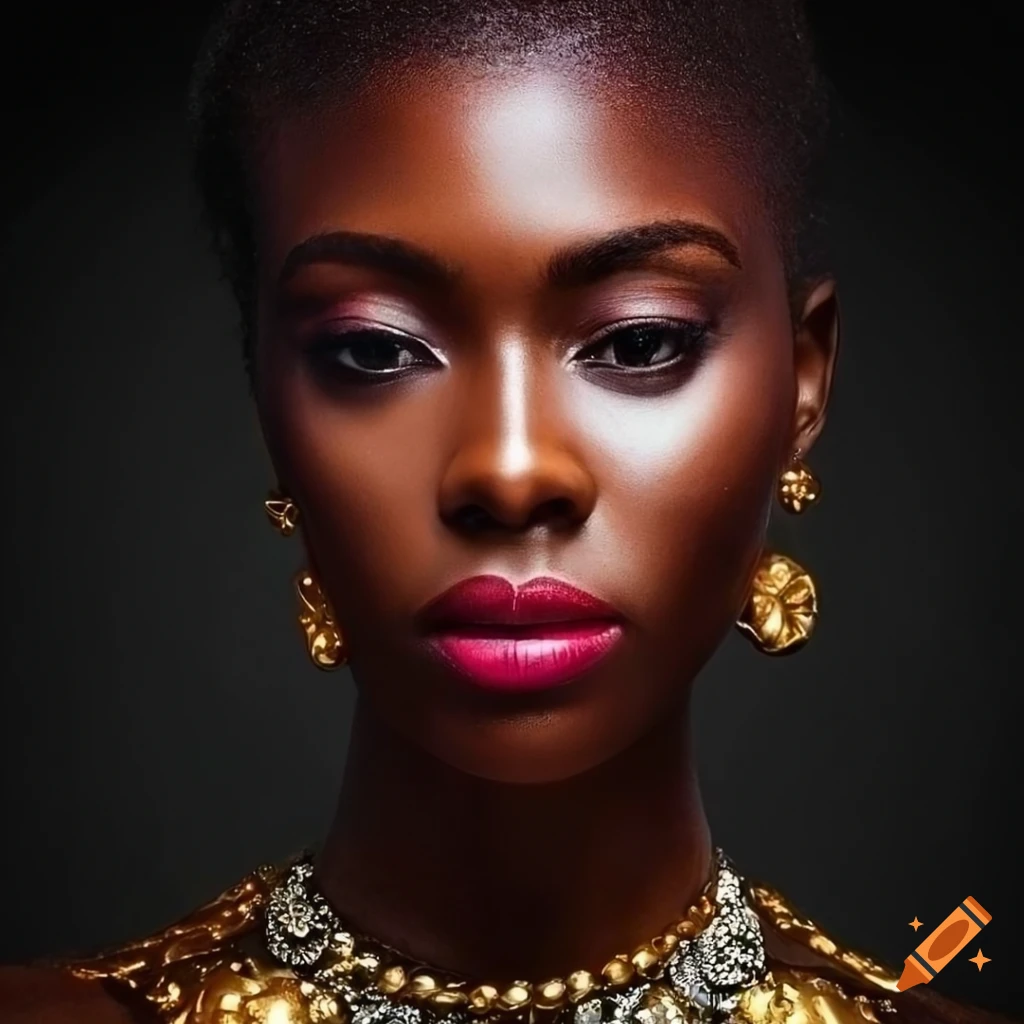 artistic portrait of an ebony woman with golden patterns