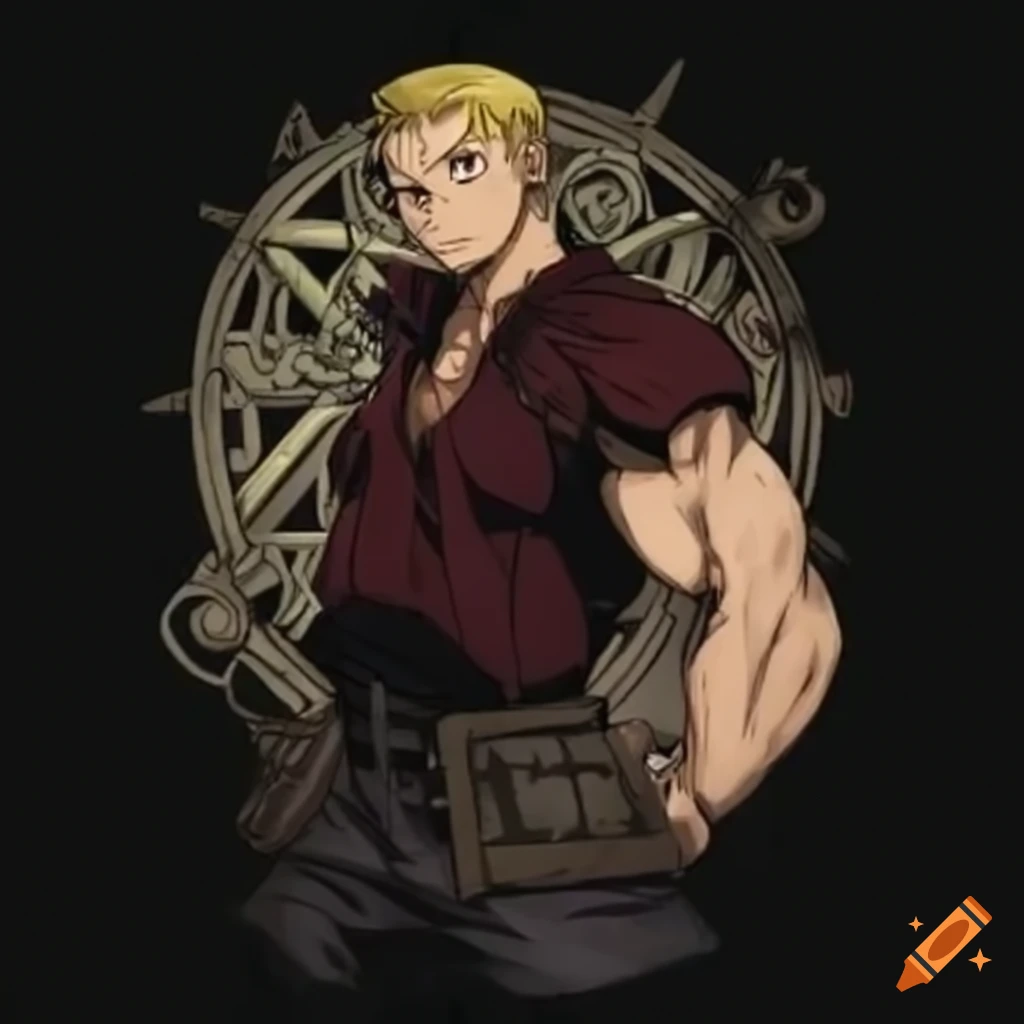 Character from full metal alchemist with strong muscles